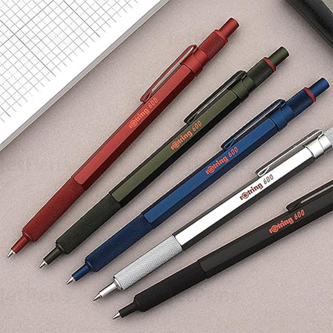 Rotring | 600 Series | Red 1.0mm Ball Pen | Metal Body | Non-Slip | Metal Knurled Grip Rotring